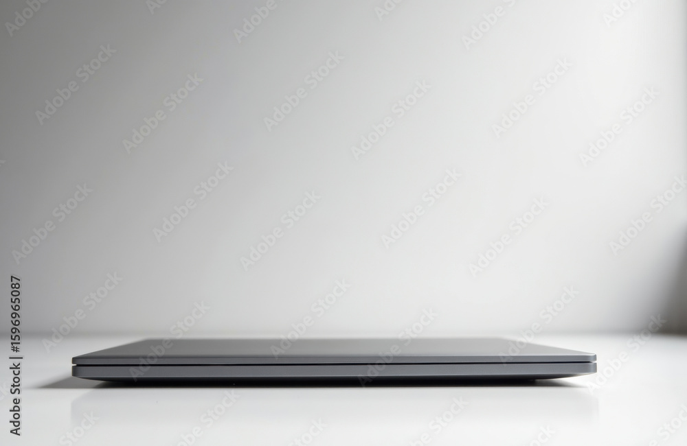 Aufkleber a closed laptop with a sleek design placed on a white surface in front of a plain background