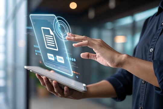 User manual guide, Online instruction manual and strategy advice. Businessman using laptop to searching user guide for business service.