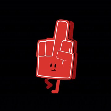 Foam Hand Character Walking with Middle Finger Gesture.