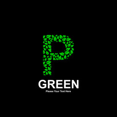 A vibrant green leaf-patterned "P" letter logo symbolizing nature, ecology, and growth 