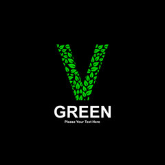 A vibrant green leaf-patterned "V" letter logo symbolizing nature, ecology, and growth 