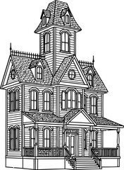 Naklejka premium Victorian mansion with tower and porch house architecture