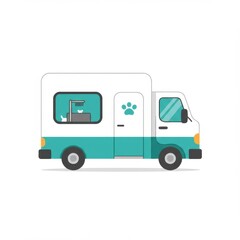 Teal And White Mobile Pet Veterinary Clinic Van