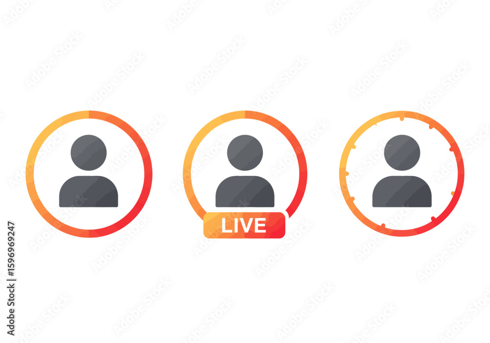 Poster digital presence profile status icons representing user activity and live broadcasting signals