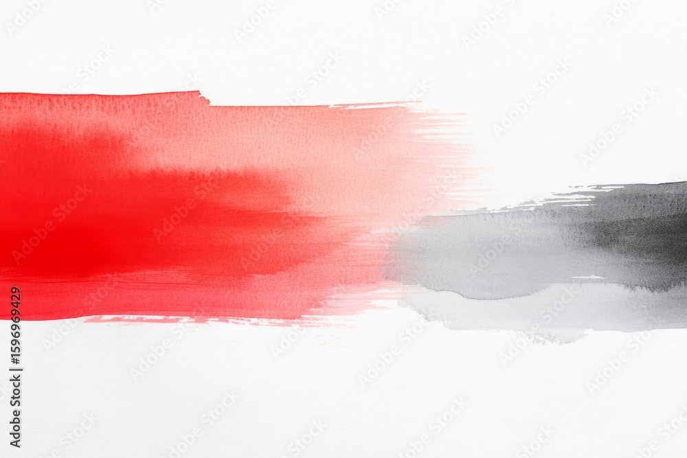 Poster abstract watercolor background with horizontal brushstrokes in vibrant red and subtle gray tones cre
