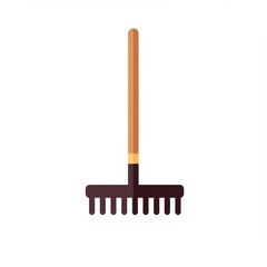 Brown Wooden Handled Black Metal Rake on White Background