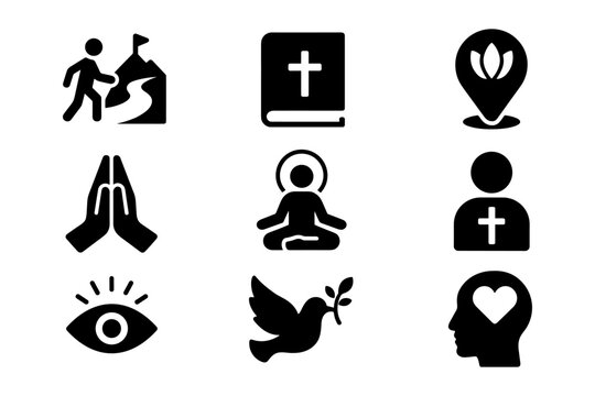 Spiritual and wellness icon set in bold silhouette style for diverse applications