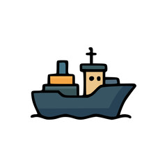 Vector illustration of military ship with radar and chimney sailing on sea in modern cartoon flat design style