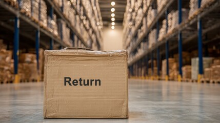 Cardboard Box Labeled 'Return' in Industrial Storage Space