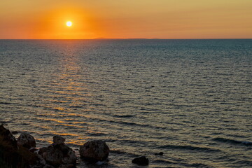 Arcipelago delle isole Tremiti al tramonto visto dal litorale di Rodi Garganico (Puglia , Italia)