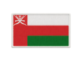 Detailed representation of the Sultanate of Oman flag with embroidered fabric texture, transparent background