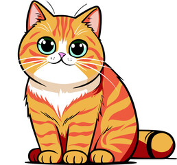 Cute Cartoon Cat with Big Eyes – Vector Illustration