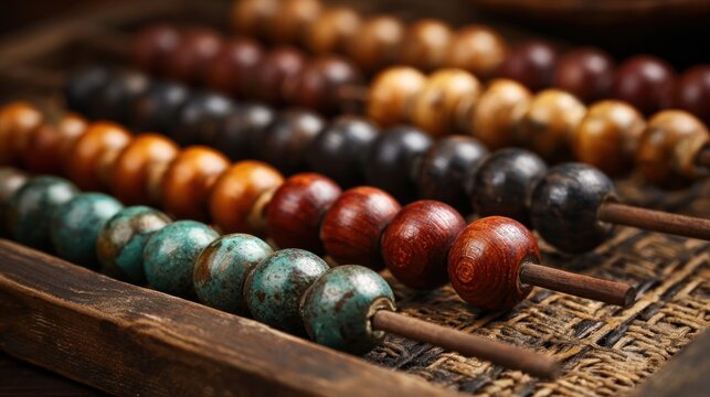 Close-up abacus with colorful beads