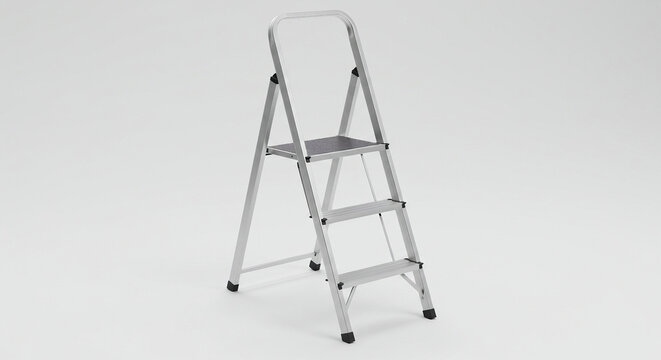 aluminum step ladder with three steps, isolated on white background