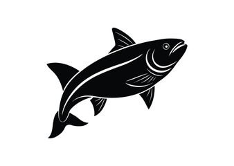 Salmon fish silhouette black vector white background