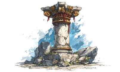Obraz premium Stylized Greek marble column on a stone base in fantasy art style