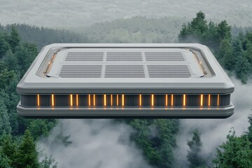 Elevated platform over a misty forest.