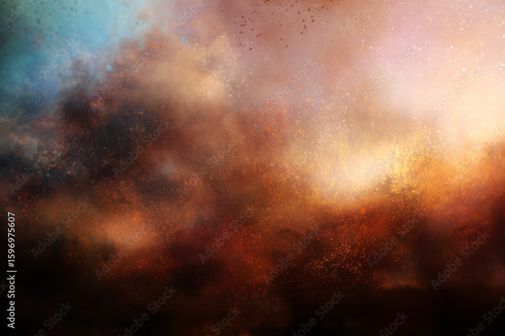 Poster a fiery dynamic digital painting of an abstract nebula with flowing shapes and glowing specks evokin