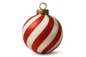 Festive red and white striped christmas ornament with a golden top, isolated on a transparent background, perfect for holiday projects