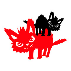 2 Cat Mom Child Dad Evil Arched Back Hair Raising Fur Angry