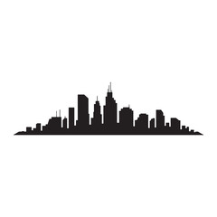 Naklejka premium Black cityscape silhouette of tall buildings and skyscrapers white