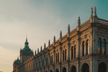 Fototapeta premium Photo of the historic buildings facade showcases intricate architectural details under a serene sky, a testament to timeless design