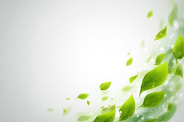 Fototapeta premium Green leaves scattered on white background symbolizing nature freshness and growth A clean vibrant design element with a peaceful vibe