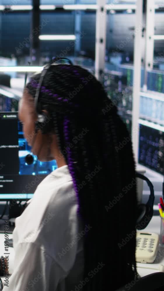 Poster vertical video data center software developer using ai assistant to provide user technical support. 