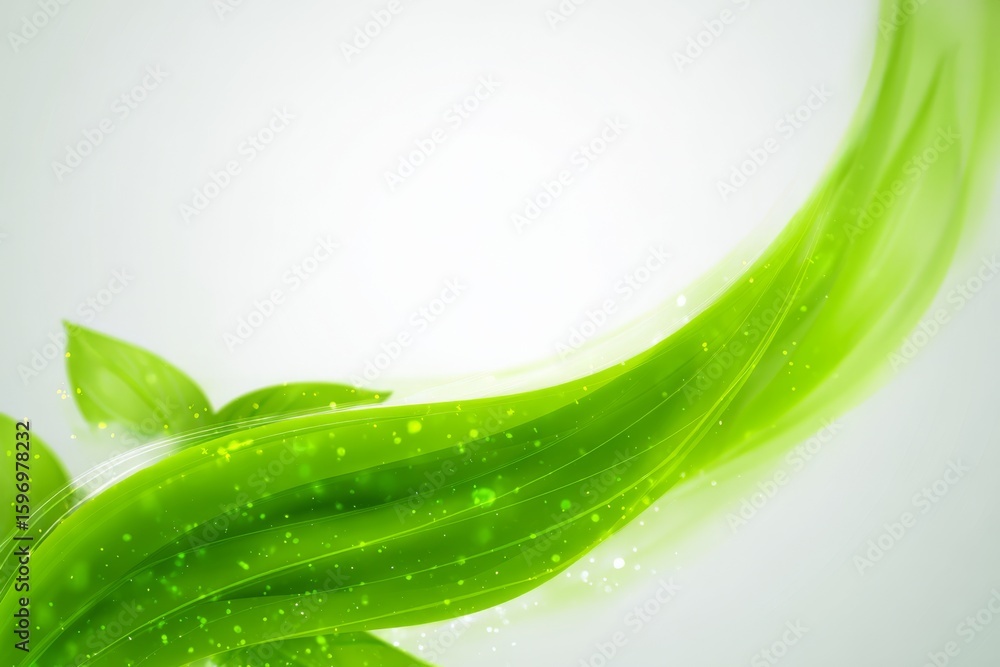 Poster abstract green leaf design with flowing lines and delicate sparkles fresh and nature inspired perfec