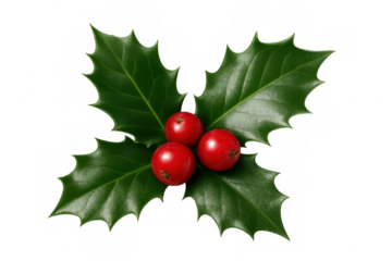 Holly sprig with red berries, isolated on transparent background, perfect for christmas projects