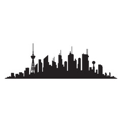 Obraz premium Black silhouette of a city skyline with a tower white