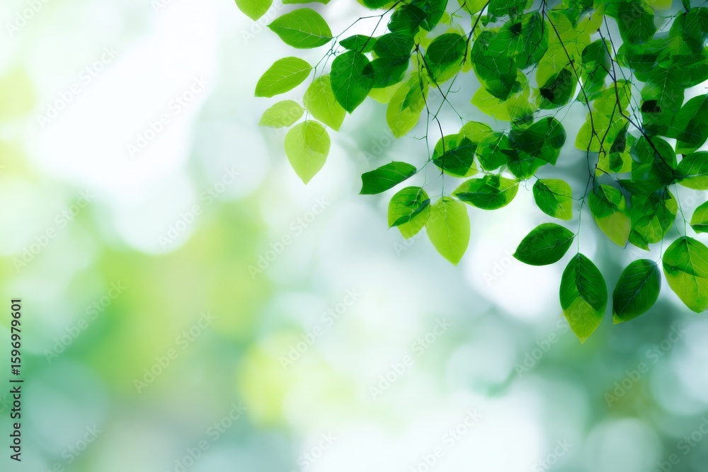 Poster lush green foliage frames a soft out of focus background creating a sense of serenity and natural be