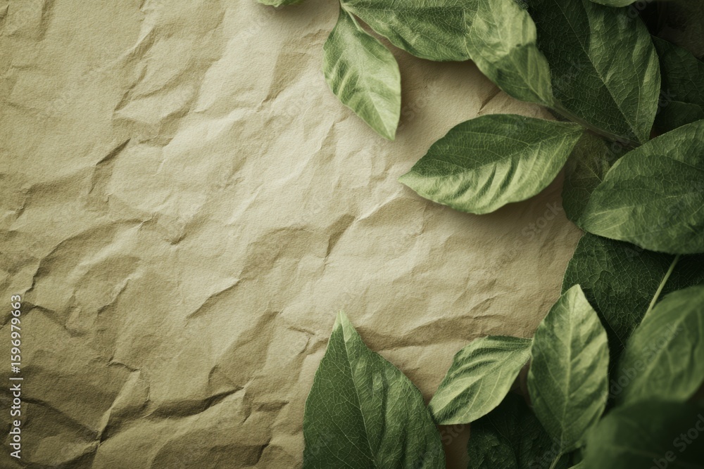 Poster leaves border a rumpled parchment blending nature with texture and a hint of vintage charm earthy ca