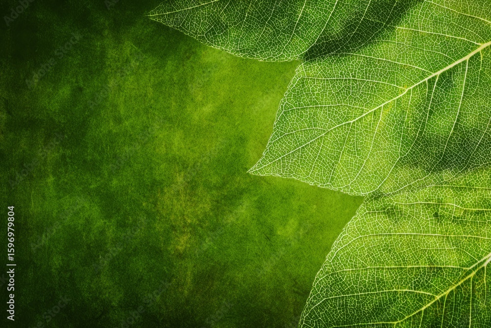 Poster green leaves on a textured background the leaf veins create an intricate pattern illuminated by the 