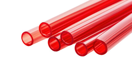 red plastic pipes on white background