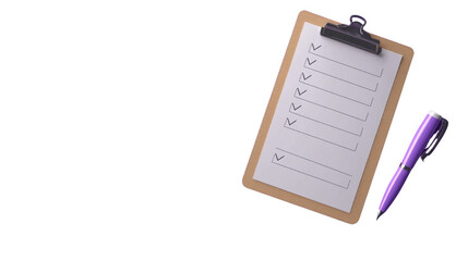 clipboard with pen on white background
