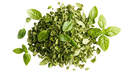 dried chopped oregano leaves on white background