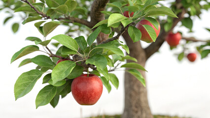 Obraz premium red apple on tree with isolated background transperent background
