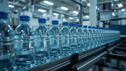 Fototapeta premium Bottling production line in modern factory