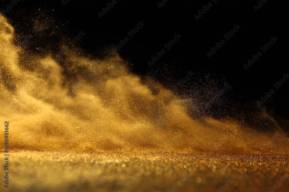 Aufkleber golden dust particles suspended in air against a black background creating a dynamic and shimmering 