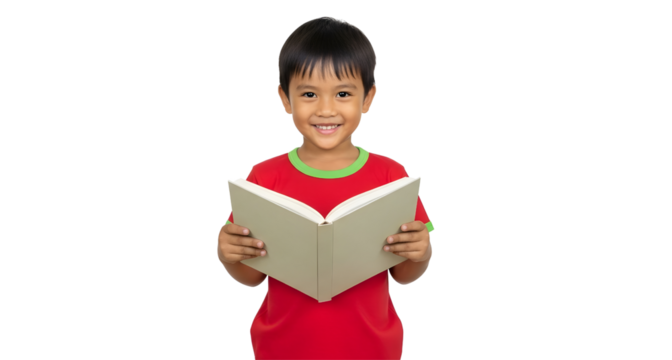 Child reading book education learning happy kid study concept on transparent background