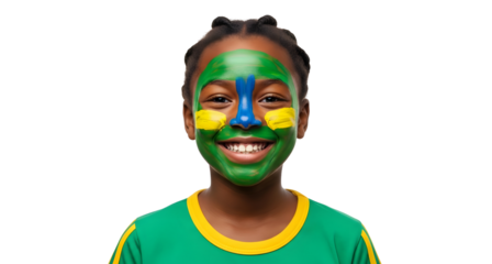 Portrait of young girl with face paint for sports event fun on transparent background