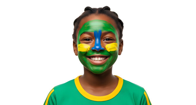 Portrait of young girl with face paint for sports event fun on transparent background