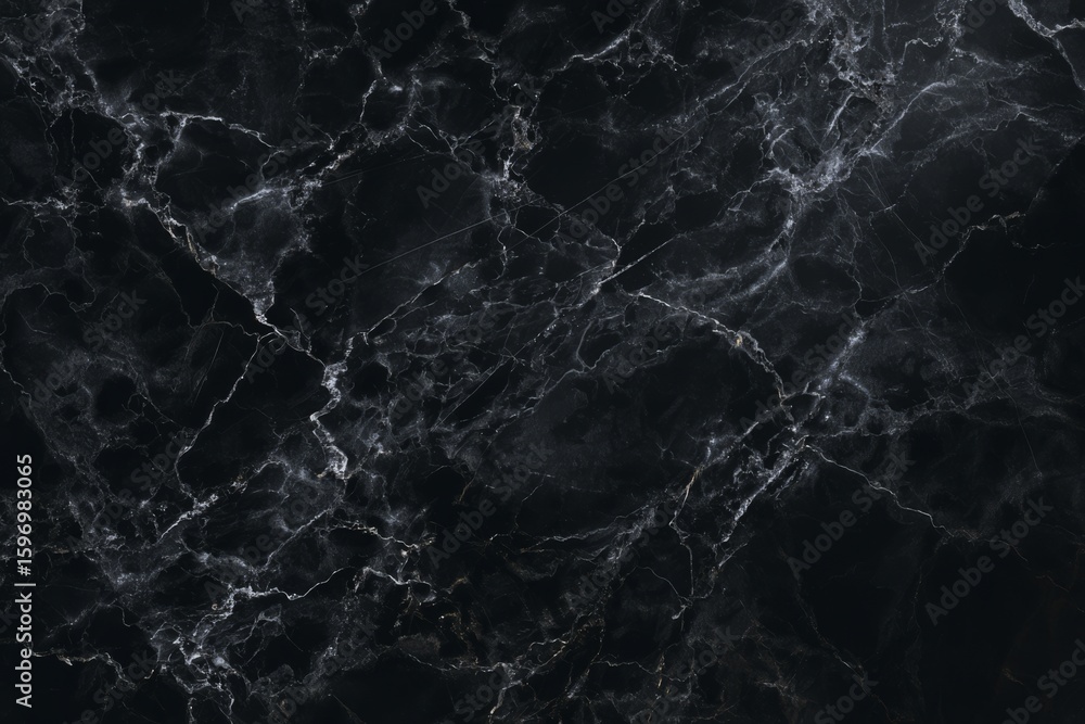 Aufkleber an abstract closeup of a black stone slab with intricate white veins and patterns the surface is pol