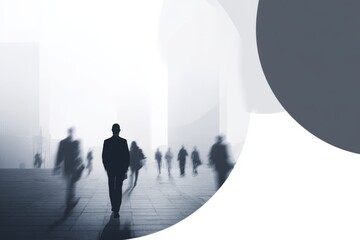 Obraz premium A dynamic monochrome image captures a multitude of figures walking along a path portraying a sense of movement and collective journey