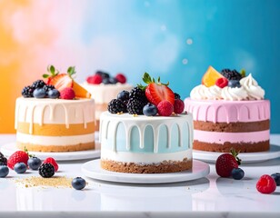 Vibrant Dessert Display with Acidic Background Photo Scene