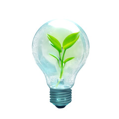 Light Bulb With Sprout Growing Inside Symbolizing Renewable Energy and Green Innovation Ideas. Transparent PNG file