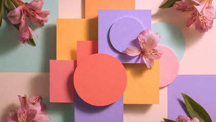 Obraz premium Abstract floral arrangement on geometric shapes