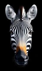 Stunning zebra portrait against a sleek black backdrop capturing its striking features and unique patterns