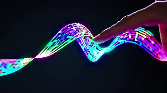 Colorful light wave created by a finger touch on the surface in an interactive display